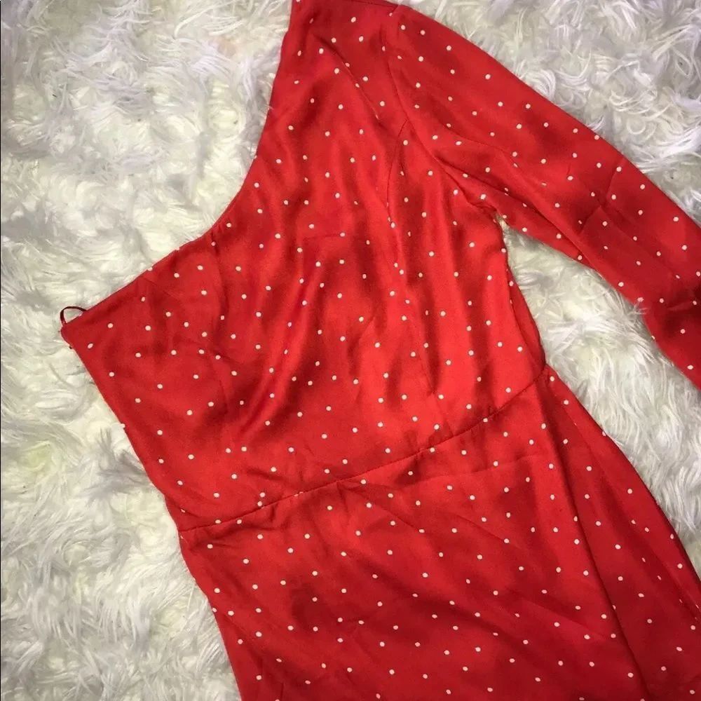 Fashion Nova One Shoulder Red Polka Dot Dress sz.S